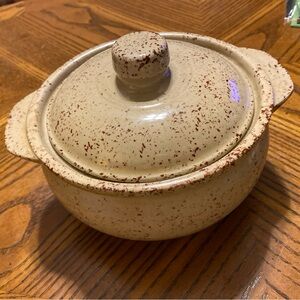 Vintage Monmouth Speckled Stoneware Bean Pot Canister Lid Bowl Cottagecore